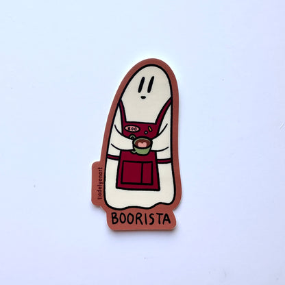 Ghost Barista Vinyl Sticker, 3.5x1.8 in.