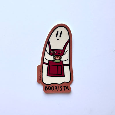 Ghost Barista Vinyl Sticker, 3.5x1.8 in.