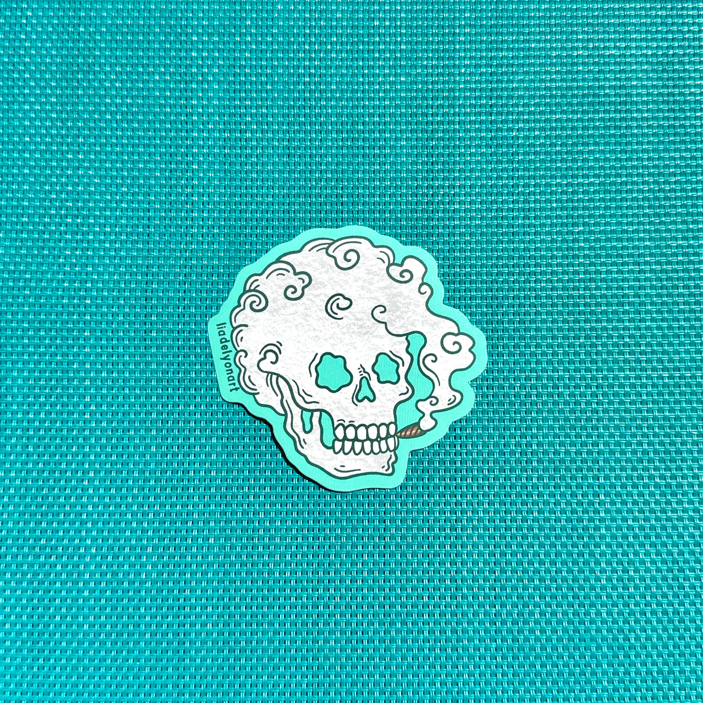 Smoking Skeleton vinyl Sticker, 3x2.8 in.