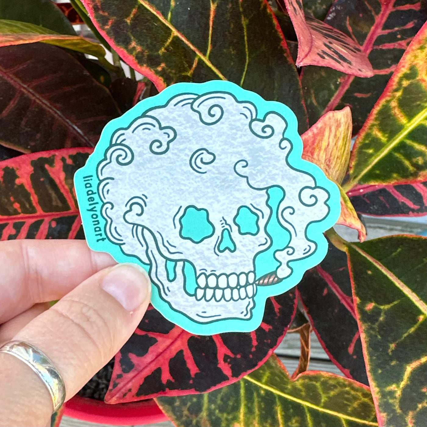 Smoking Skeleton vinyl Sticker, 3x2.8 in.