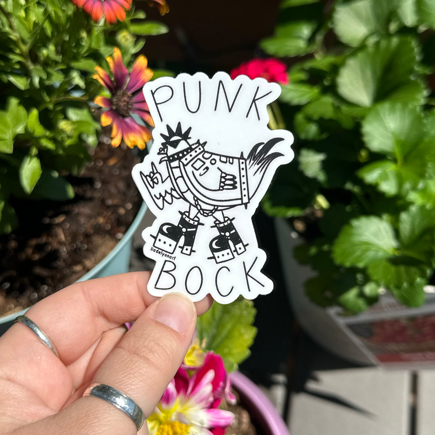 Punk Rock Chicken Vinyl Sticker, 2.1 x 3 in.