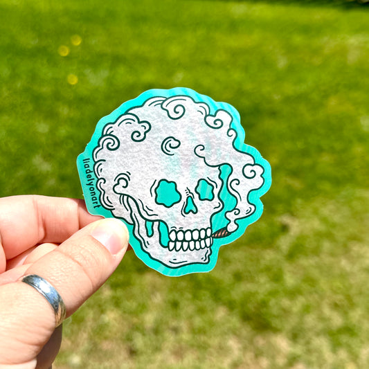 Smoking Skeleton vinyl Sticker, 3x2.8 in.