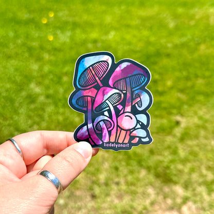 Watercolor Mushroom Vinyl Sticker, 3x2.5 in.