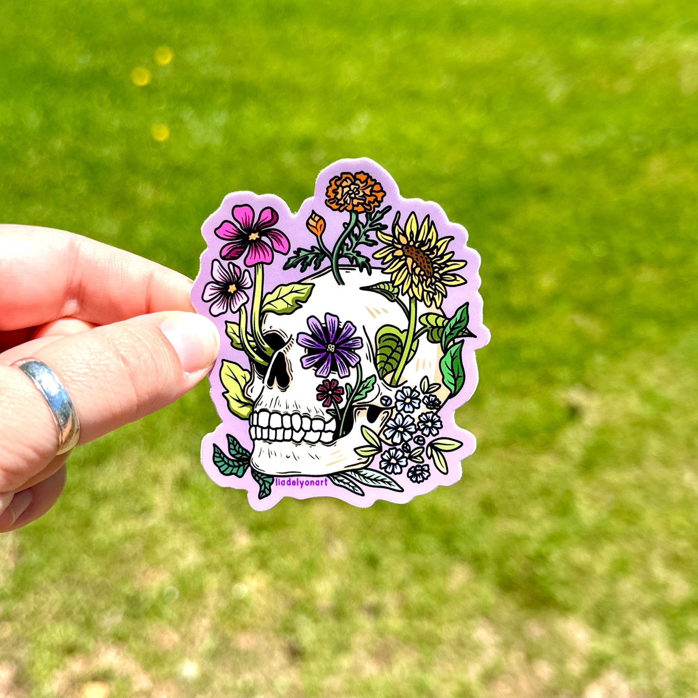 Flower Skull Vinyl Sticker, 3x2.5 in.