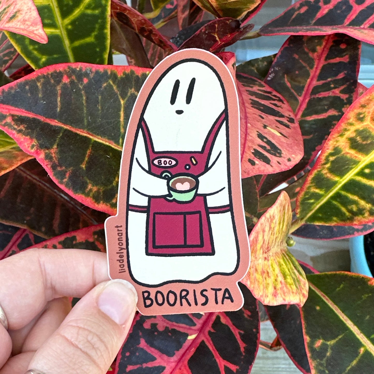 Ghost Barista Vinyl Sticker, 3.5x1.8 in.