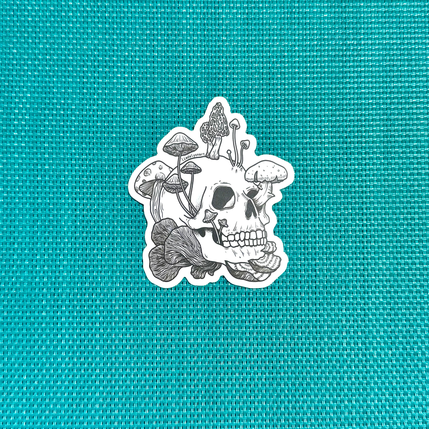 Mushroom Skull Vinyl Sticker, 3x2.6 in.