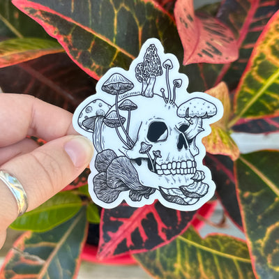 Mushroom Skull Vinyl Sticker, 3x2.6 in.