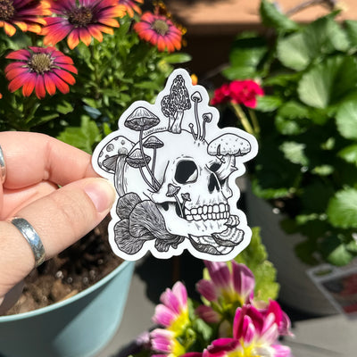 Mushroom Skull Vinyl Sticker, 3x2.6 in.