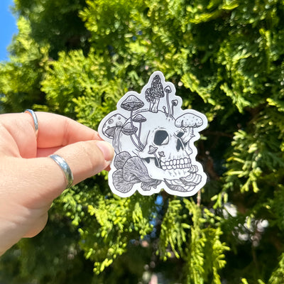Mushroom Skull Vinyl Sticker, 3x2.6 in.