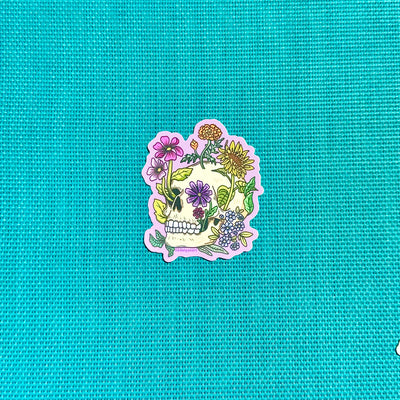 Flower Skull Vinyl Sticker, 3x2.5 in.
