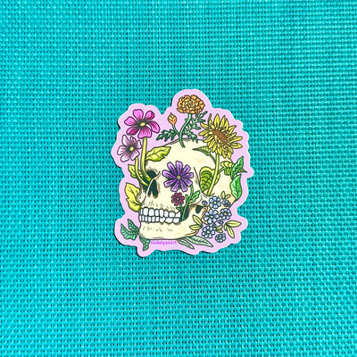 Flower Skull Vinyl Sticker, 3x2.5 in.