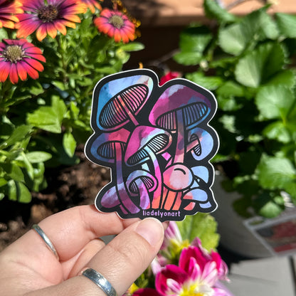 Watercolor Mushroom Vinyl Sticker, 3x2.5 in.