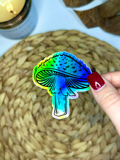 Amanita Mushroom Holographic Vinyl Sticker, 3x2.91 in.