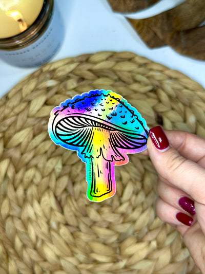 Amanita Mushroom Holographic Vinyl Sticker, 3x2.91 in.