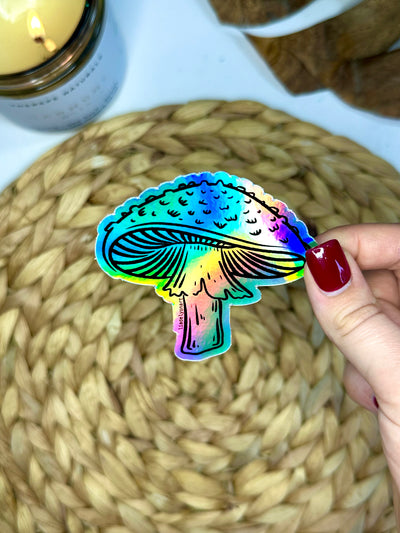 Amanita Mushroom Holographic Vinyl Sticker, 3x2.91 in.