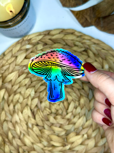 Amanita Mushroom Holographic Vinyl Sticker, 3x2.91 in.