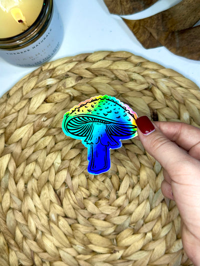 Amanita Mushroom Holographic Vinyl Sticker, 3x2.91 in.