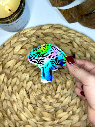Amanita Mushroom Holographic Vinyl Sticker, 3x2.91 in.