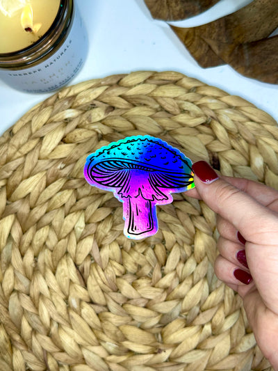 Amanita Mushroom Holographic Vinyl Sticker, 3x2.91 in.