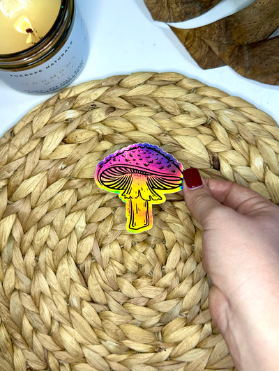 Amanita Mushroom Holographic Vinyl Sticker, 3x2.91 in.