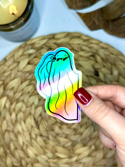 Spooky Sunglasses Holographic Vinyl Sticker, 1.8x3 in.