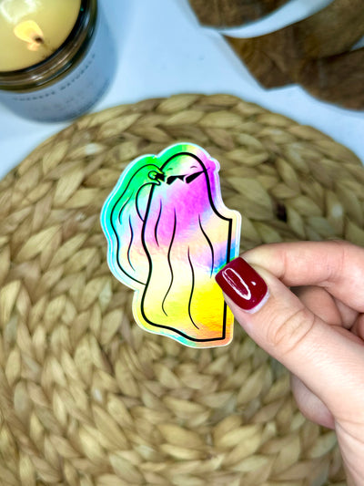 Spooky Sunglasses Holographic Vinyl Sticker, 1.8x3 in.