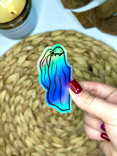 Spooky Sunglasses Holographic Vinyl Sticker, 1.8x3 in.