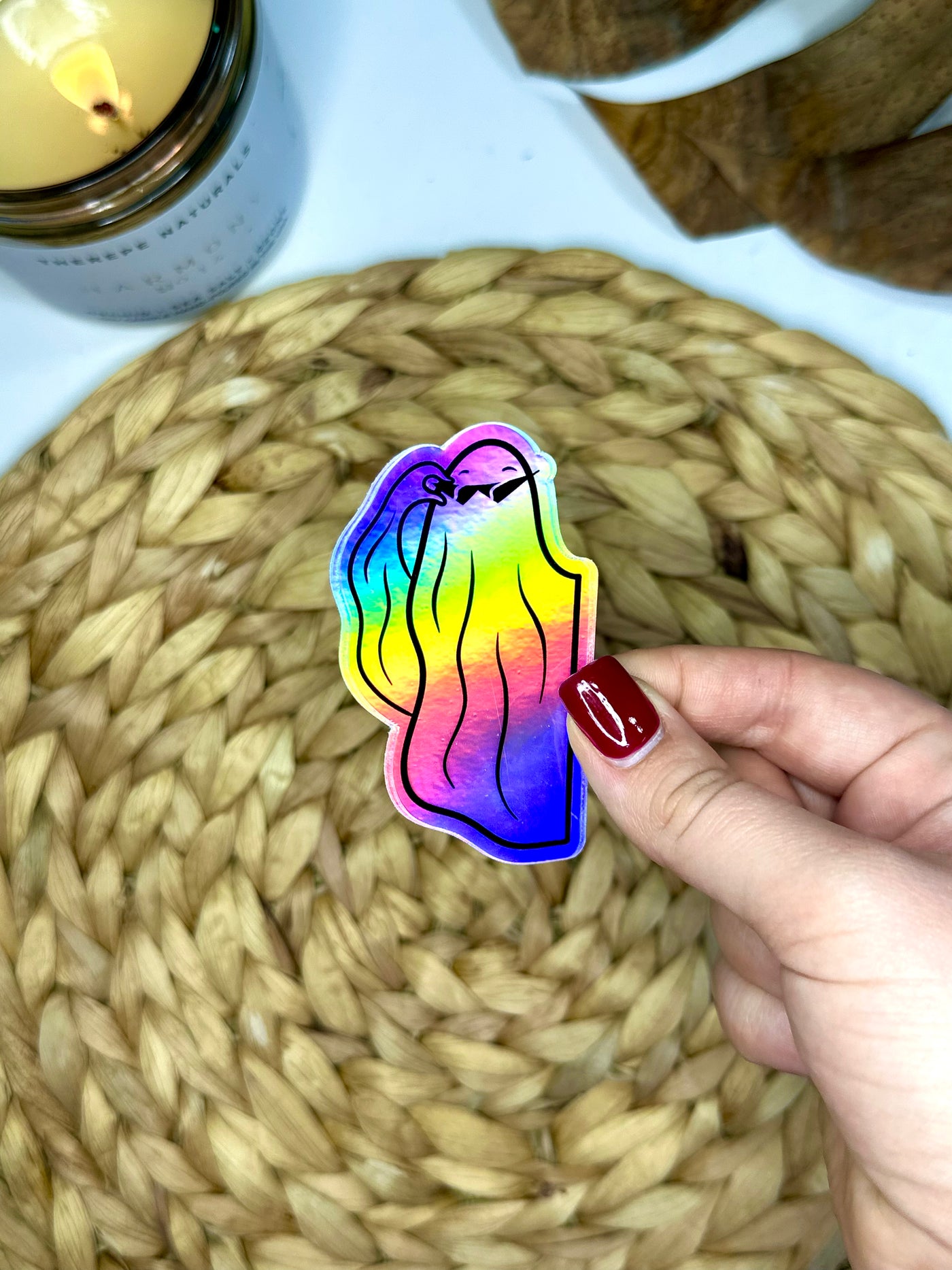 Spooky Sunglasses Holographic Vinyl Sticker, 1.8x3 in.