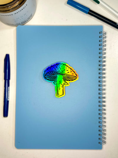 Amanita Mushroom Holographic Vinyl Sticker, 3x2.91 in.