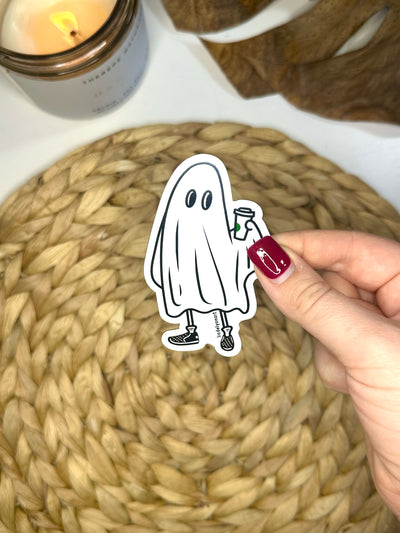 Coffee Ghost Vinyl Sticker, 3x1.7 in.