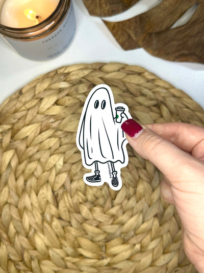 Coffee Ghost Vinyl Sticker, 3x1.7 in.