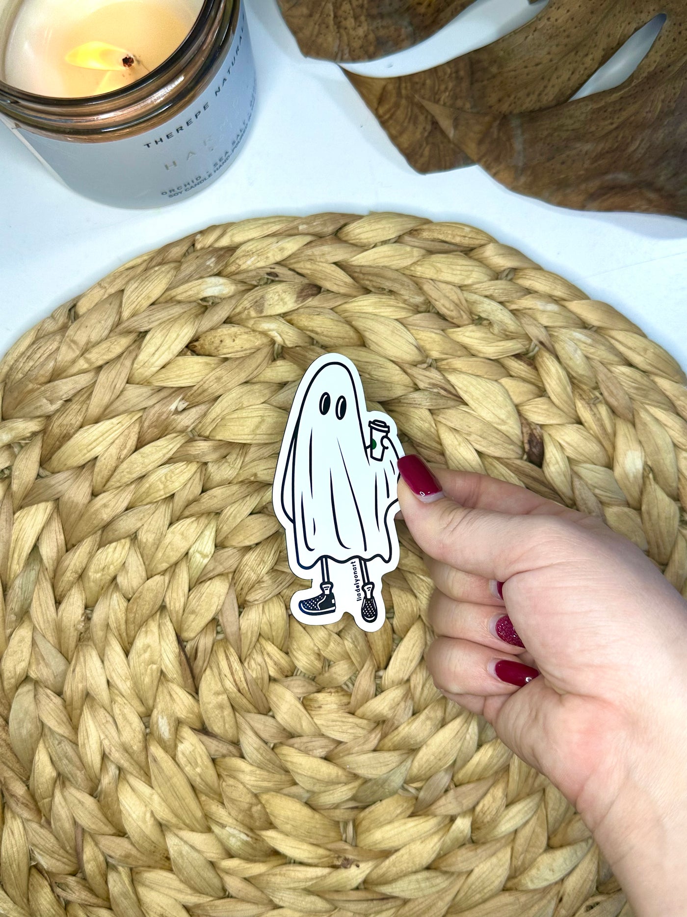 Coffee Ghost Vinyl Sticker, 3x1.7 in.