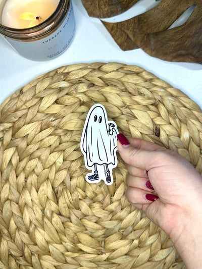 Coffee Ghost Vinyl Sticker, 3x1.7 in.