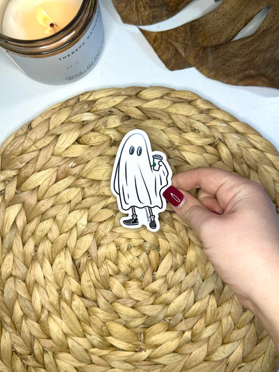 Coffee Ghost Vinyl Sticker, 3x1.7 in.