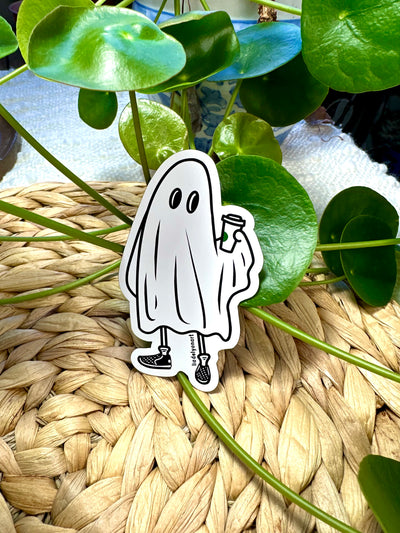 Coffee Ghost Vinyl Sticker, 3x1.7 in.