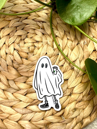 Coffee Ghost Vinyl Sticker, 3x1.7 in.
