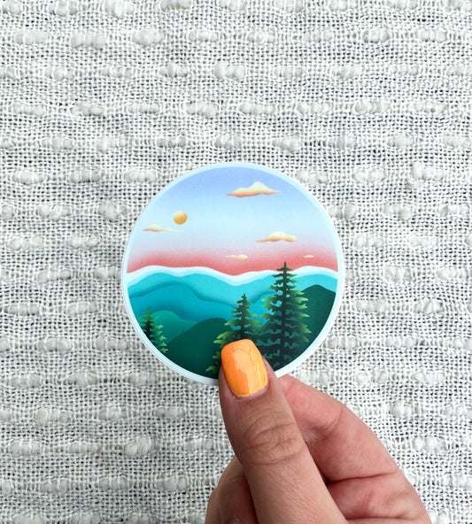 Mountain Sunset Vinyl Sticker, 3x3in.