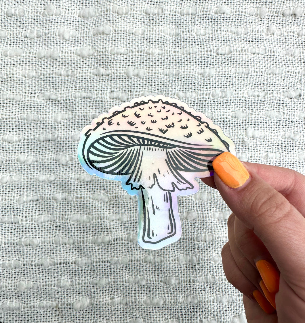 Amanita Mushroom Holographic Vinyl Sticker, 3x2.91 in.