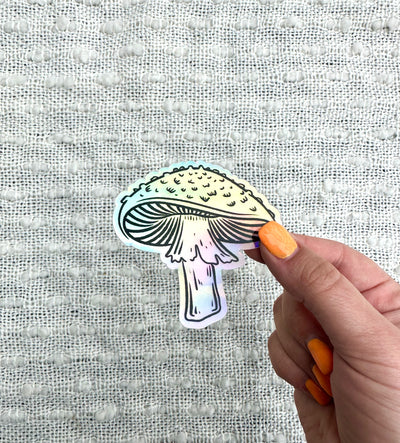 Amanita Mushroom Holographic Vinyl Sticker, 3x2.91 in.