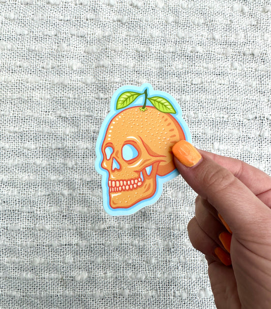 Orange Skull Vinyl Sticker, 2.4x3 in.