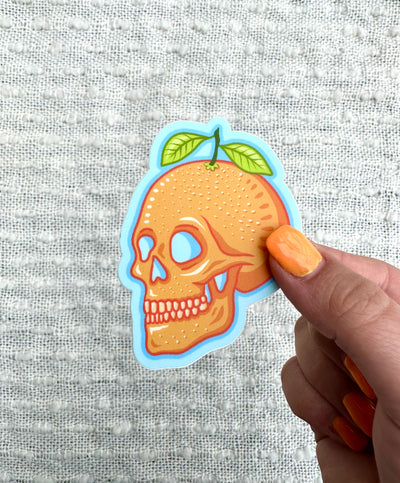 Orange Skull Vinyl Sticker, 2.4x3 in.