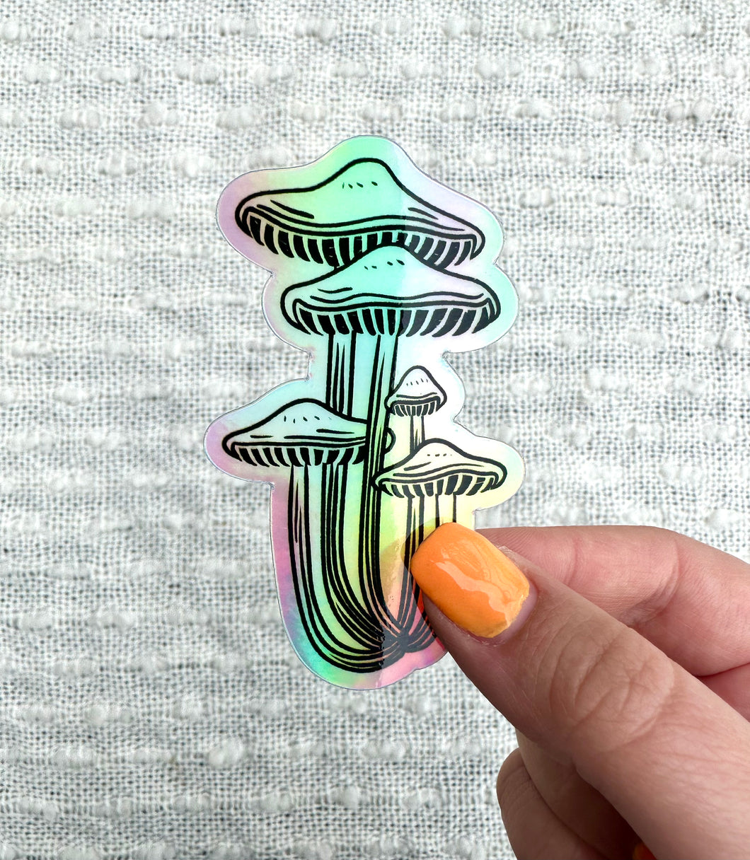 Tall Mushies Holographic Vinyl Sticker, 3.25x2 in.