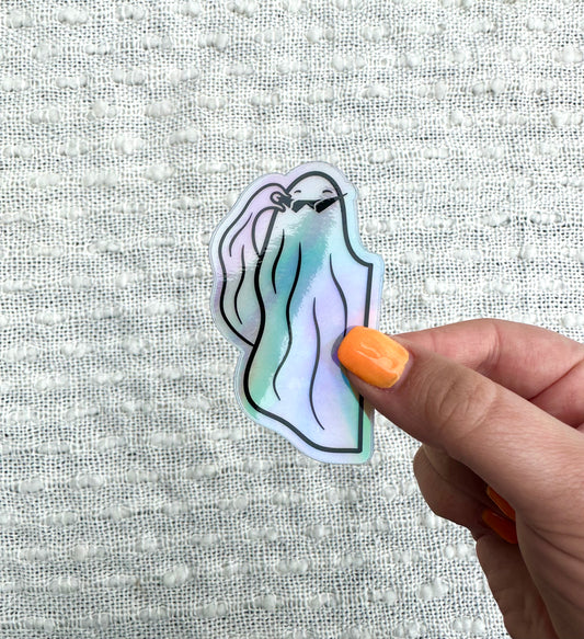 Spooky Sunglasses Holographic Vinyl Sticker, 1.8x3 in.