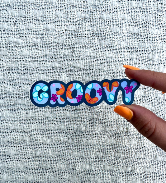 Groovy Floral Vinyl Sticker, 1x3.8 in.