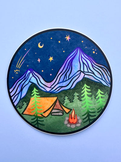 Mountain Camping Vinyl Sticker, 3x3 in.