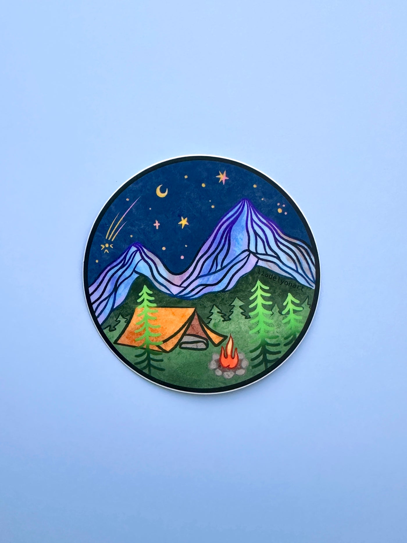 Mountain Camping Vinyl Sticker, 3x3 in.