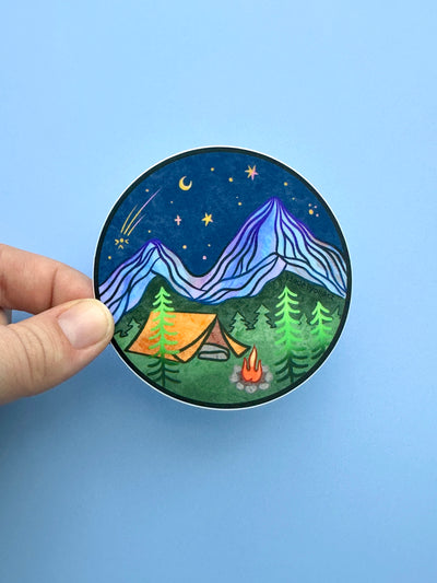 Mountain Camping Vinyl Sticker, 3x3 in.