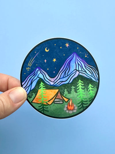 Mountain Camping Vinyl Sticker, 3x3 in.