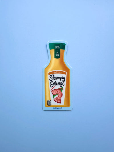 Shrimp Orange Juice Vinyl Sticker, 1.7x4.2 in.