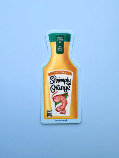 Shrimp Orange Juice Vinyl Sticker, 1.7x4.2 in.